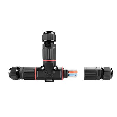 주문 Waterproof Circular Connector T-Type 1 Input 2 Output with PA66 Material and 0.5mm²-2.5mm² Wire Gauge 온라인 제조